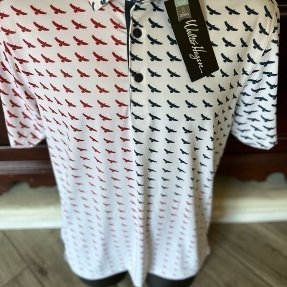 NWT Walter Hagen USA Eagle Flag Print Golf Polo Mens Size Stretch New